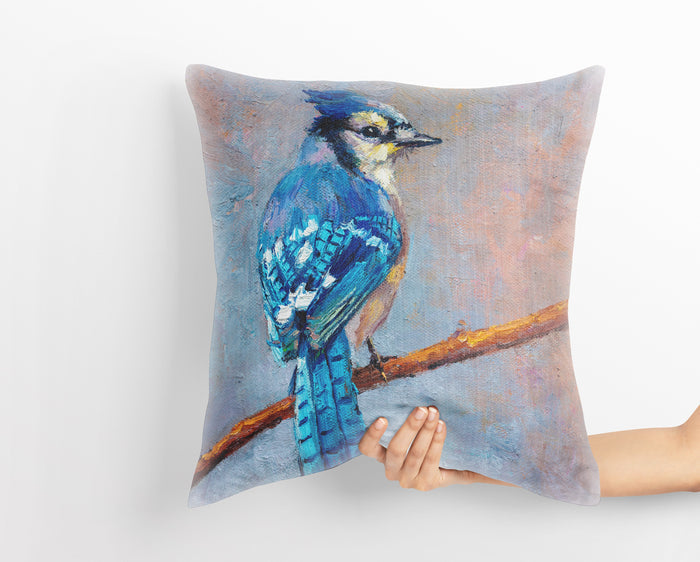 Decorative Pillow, Blue Jay Bird Pillow, Comfortable, Bright Yellow Pillow, Fun Pillow Cases, 18 X 18 Pillow Covers, Nursery Pillows