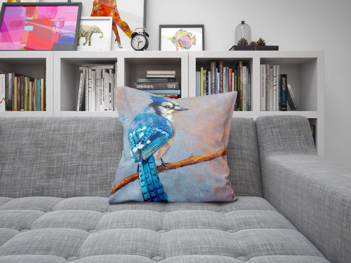 Decorative Pillow, Blue Jay Bird Pillow, Comfortable, Bright Yellow Pillow, Fun Pillow Cases, 18 X 18 Pillow Covers, Nursery Pillows