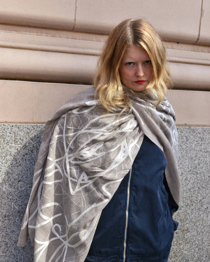 Denovembre Splash Merino Wool Scarf in Ecru