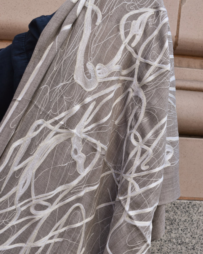 Denovembre Splash Merino Wool Scarf in Ecru