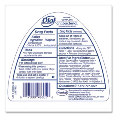 DIAL Antimicrobial Foaming Hand Wash, Original Scent, 15.2 oz, 4/Case