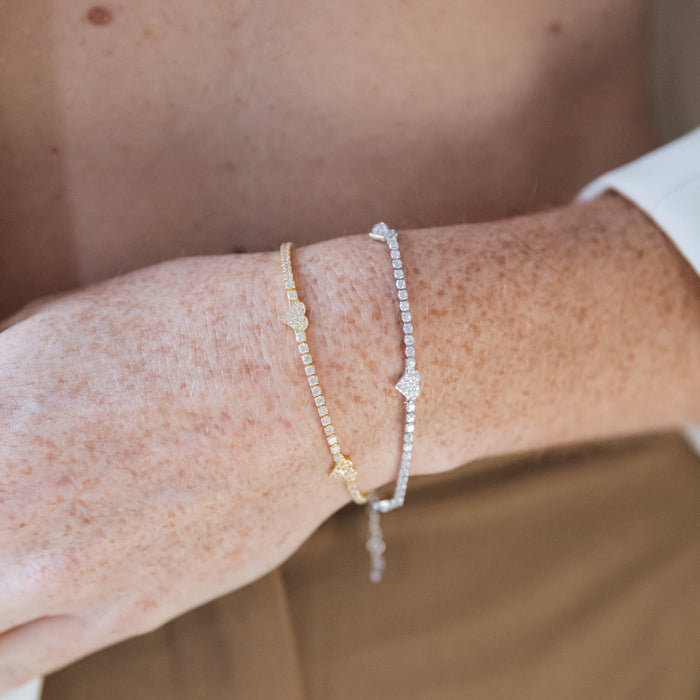 Diamond Pave Heart Bracelet - Silvery Gold Bracelet - Gift For Her