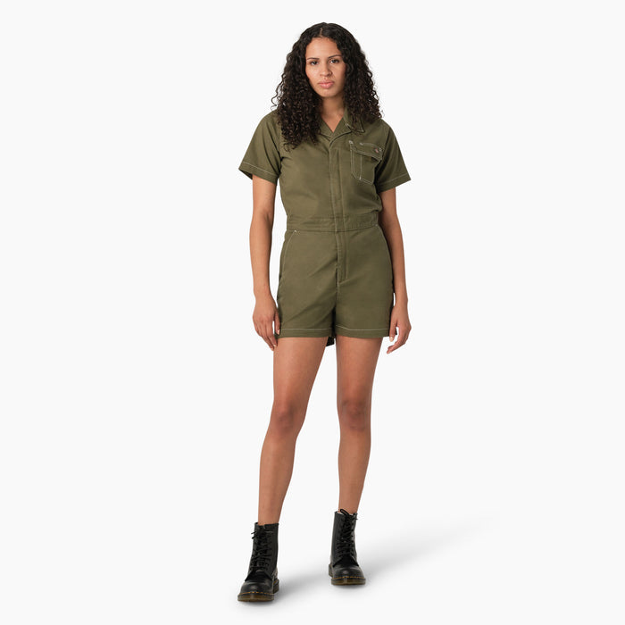 DICKIES - WOMEN'S SHORT SLEEVE SHORTALL MILITARY GREEN