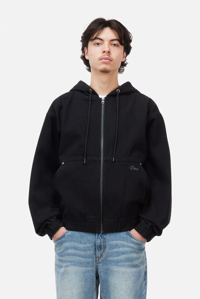 DIME - HOODED DENIM JACKET - BLACK