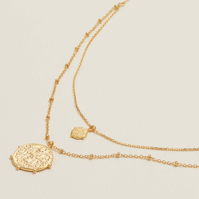 Dipped Ancient Coin Pendant Layered Necklace