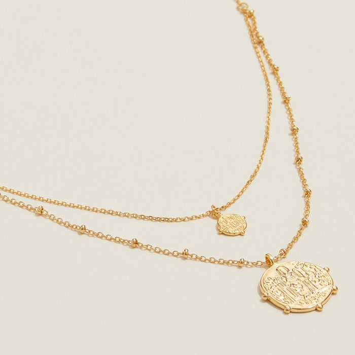 Dipped Ancient Coin Pendant Layered Necklace