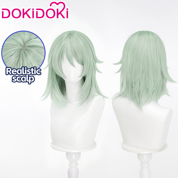 DokiDoki Anime Chainsmoker Cat Cosplay Sato Yaniko Wig / Ears / Tail Short Curly Pale Green Hair Yani Neko