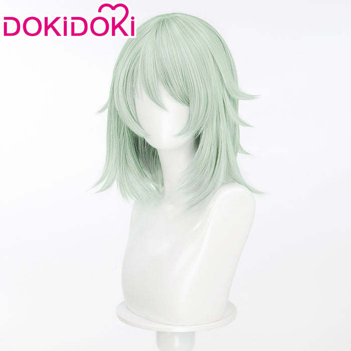 DokiDoki Anime Chainsmoker Cat Cosplay Sato Yaniko Wig / Ears / Tail Short Curly Pale Green Hair Yani Neko