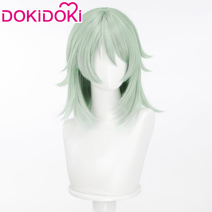 DokiDoki Anime Chainsmoker Cat Cosplay Sato Yaniko Wig / Ears / Tail Short Curly Pale Green Hair Yani Neko