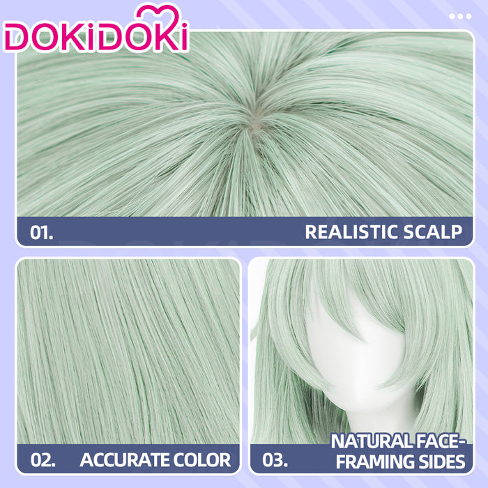 DokiDoki Anime Chainsmoker Cat Cosplay Sato Yaniko Wig / Ears / Tail Short Curly Pale Green Hair Yani Neko
