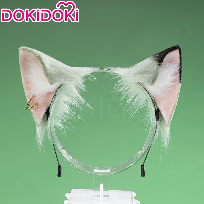 DokiDoki Anime Chainsmoker Cat Cosplay Sato Yaniko Wig / Ears / Tail Short Curly Pale Green Hair Yani Neko
