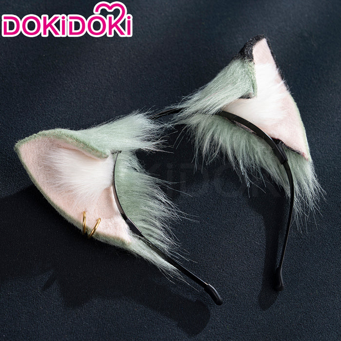 DokiDoki Anime Chainsmoker Cat Cosplay Sato Yaniko Wig / Ears / Tail Short Curly Pale Green Hair Yani Neko