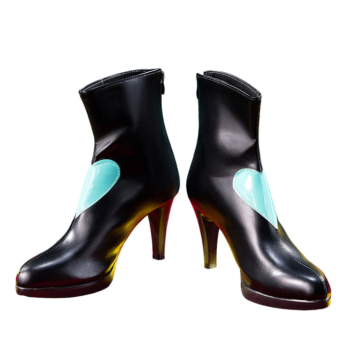 DokiDoki Anime Cosplay Black Leather Shoes High Heels Blue Heart