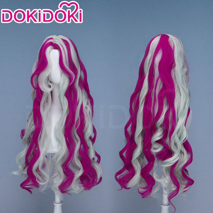 DokiDoki Anime Cosplay Wig Long Curly Purple-red Silver Highlight Hair
