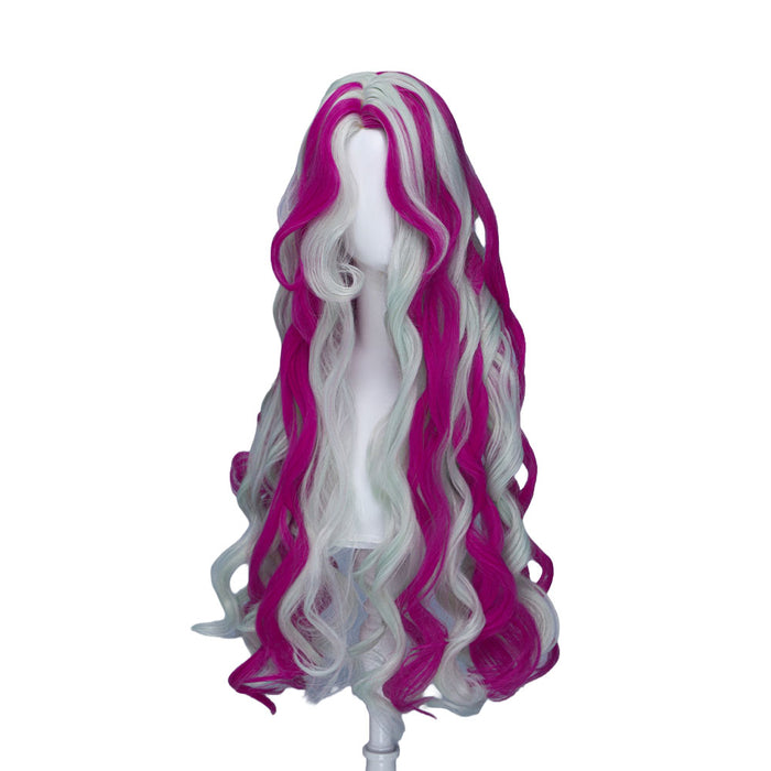 DokiDoki Anime Cosplay Wig Long Curly Purple-red Silver Highlight Hair