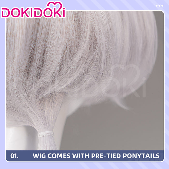 DokiDoki Anime Cosplay Wig Long Straight Silver Hair Pre-Tied Ponytails