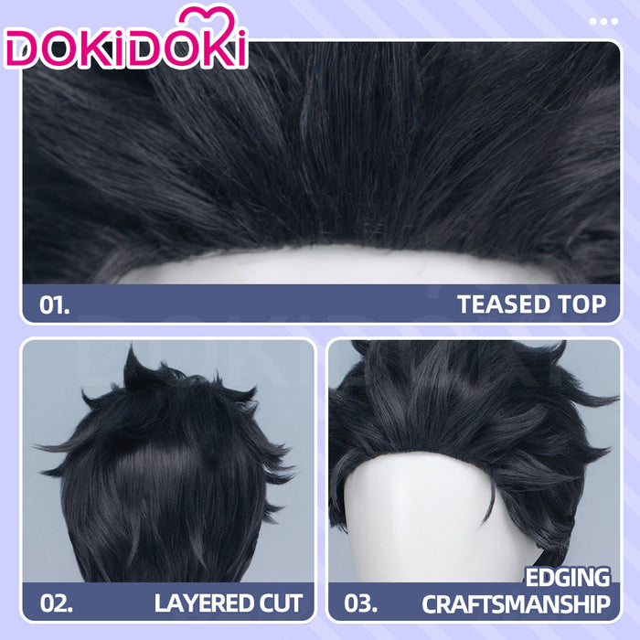 DokiDoki Anime Cosplay Wig Short Curly Black Hair Multi Layered Flipped