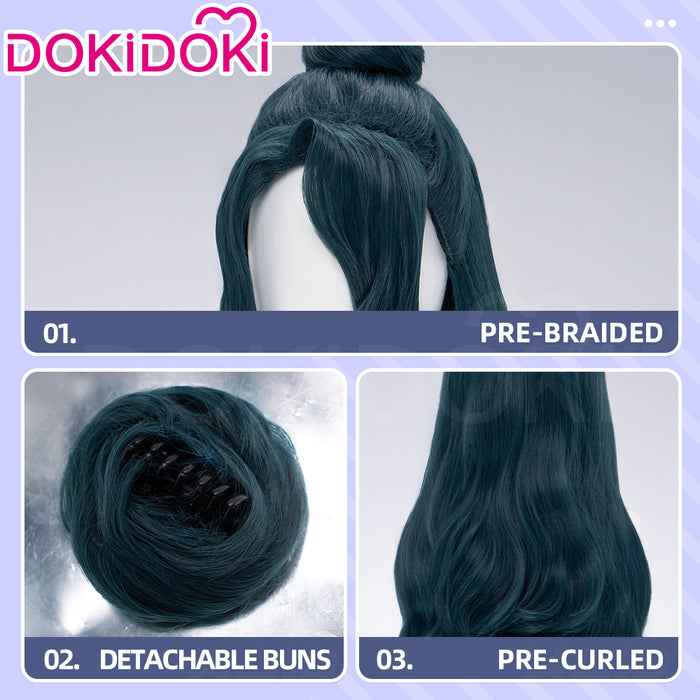 DokiDoki Anime The Apothecary Diaries Cosplay Suirei Wig Long Curly Dark Green Hair Detachable Bun Shisui