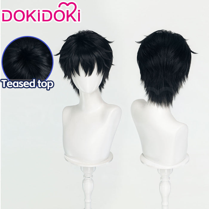 DokiDoki Game Ananta Cosplay Captain Wig Short Straight Black Hair Layered Cut
