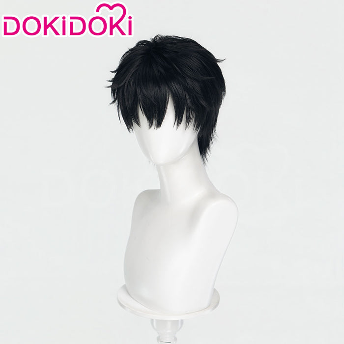 DokiDoki Game Ananta Cosplay Captain Wig Short Straight Black Hair Layered Cut