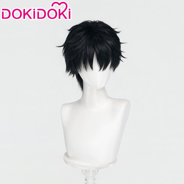 DokiDoki Game Ananta Cosplay Captain Wig Short Straight Black Hair Layered Cut