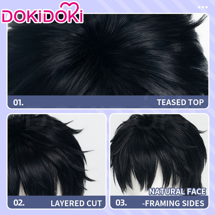 DokiDoki Game Ananta Cosplay Captain Wig Short Straight Black Hair Layered Cut