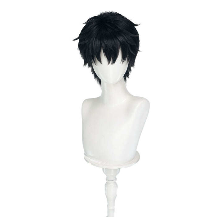 DokiDoki Game Ananta Cosplay Captain Wig Short Straight Black Hair Layered Cut