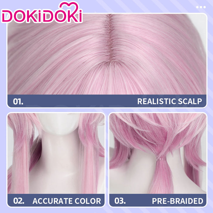 DokiDoki Game Ananta Cosplay Richie Wig Long Straight Pink Gradient Hair Pre Braided