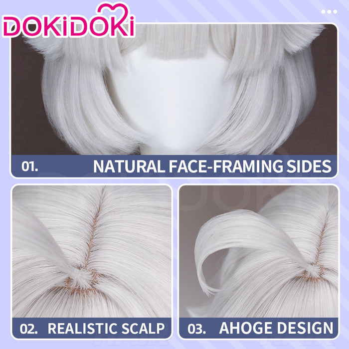 DokiDoki Game Ananta Cosplay Taffy Wig Long Straight White Hair Double Ponytails