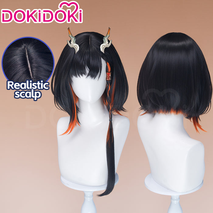 DokiDoki Game Arknights Cosplay Jie Wig Short Straight Black Orange Highlight Hair Pre Braided