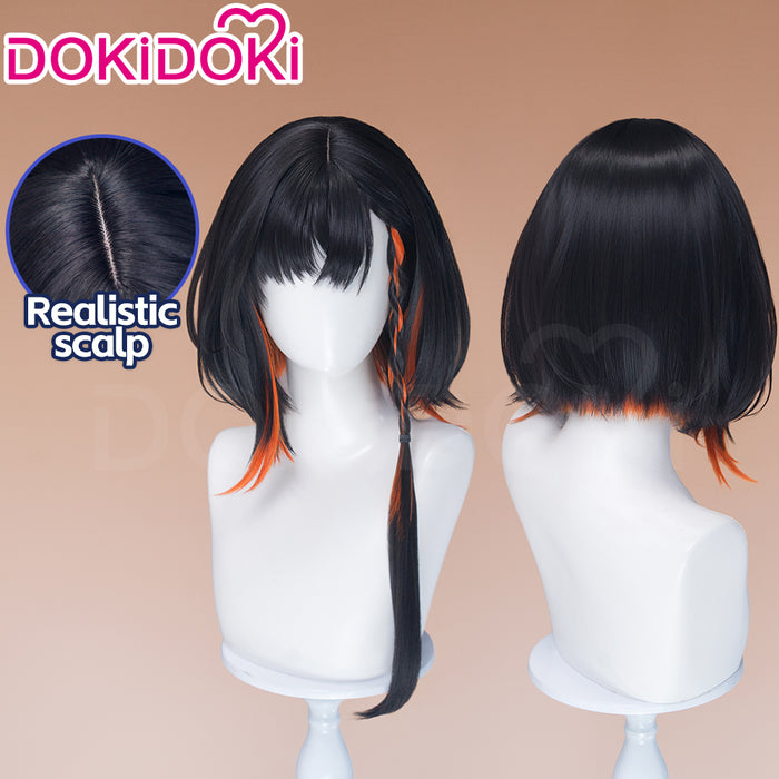 DokiDoki Game Arknights Cosplay Jie Wig Short Straight Black Orange Highlight Hair Pre Braided