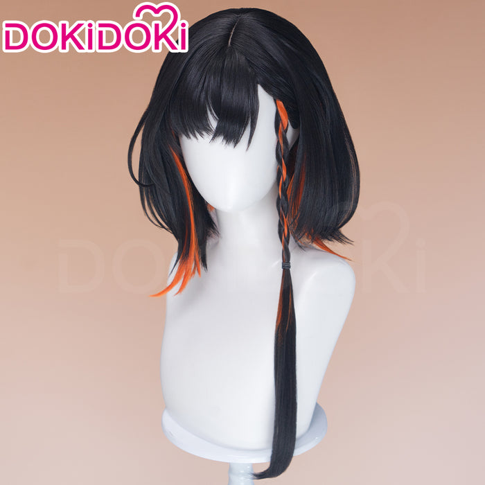 DokiDoki Game Arknights Cosplay Jie Wig Short Straight Black Orange Highlight Hair Pre Braided