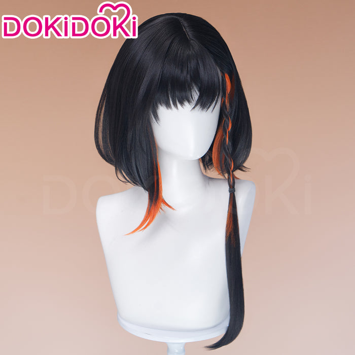 DokiDoki Game Arknights Cosplay Jie Wig Short Straight Black Orange Highlight Hair Pre Braided