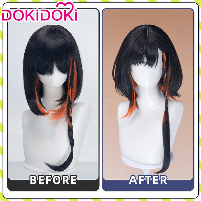 DokiDoki Game Arknights Cosplay Jie Wig Short Straight Black Orange Highlight Hair Pre Braided