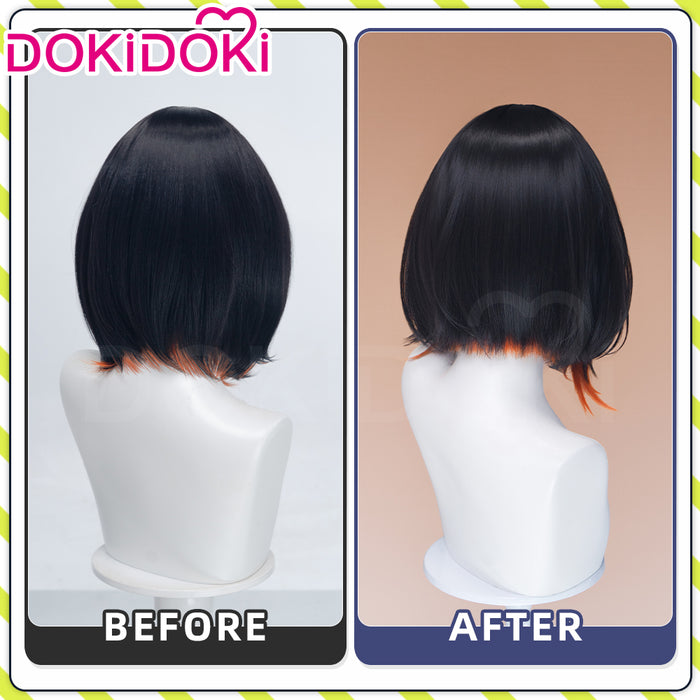 DokiDoki Game Arknights Cosplay Jie Wig Short Straight Black Orange Highlight Hair Pre Braided