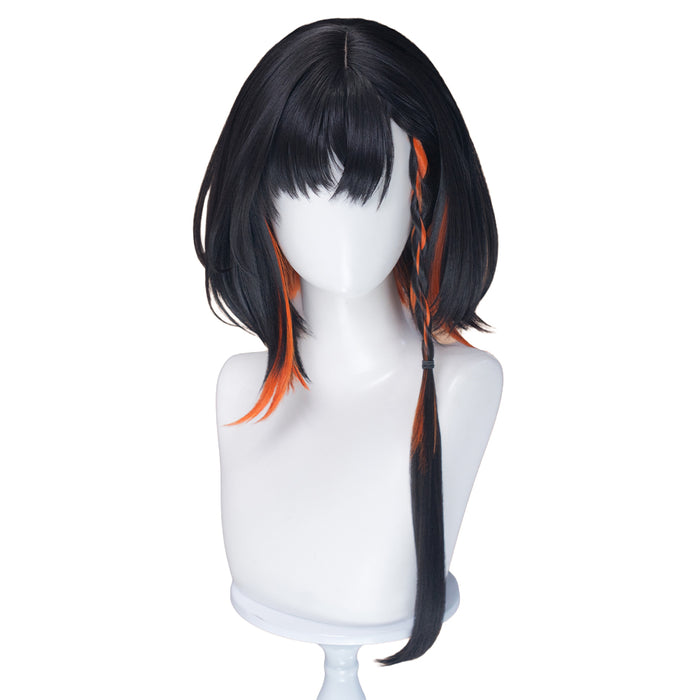 DokiDoki Game Arknights Cosplay Jie Wig Short Straight Black Orange Highlight Hair Pre Braided