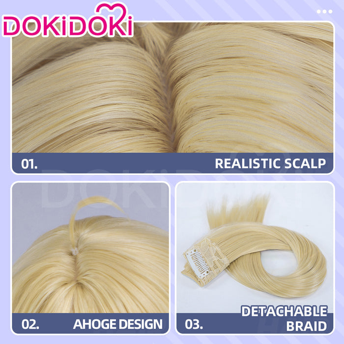 DokiDoki Game Arknights Cosplay Młynar Wig Long Blonde Hair Ponytail Roar Against The Wilds