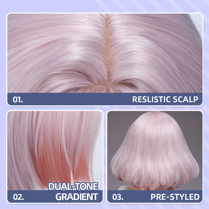 DokiDoki Game Arknights: Endfield Cosplay Mi Fu Wig Short Curly Pink Light Red Highlight Hair Pre Style MiFu