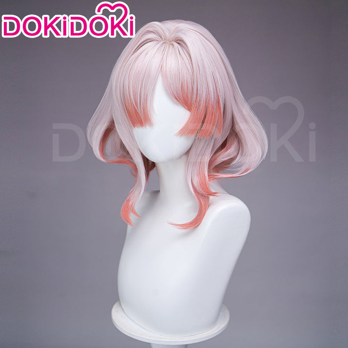 DokiDoki Game Arknights: Endfield Cosplay Mi Fu Wig Short Curly Pink Light Red Highlight Hair Pre Style MiFu