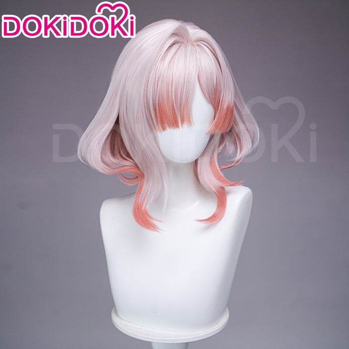 DokiDoki Game Arknights: Endfield Cosplay Mi Fu Wig Short Curly Pink Light Red Highlight Hair Pre Style MiFu