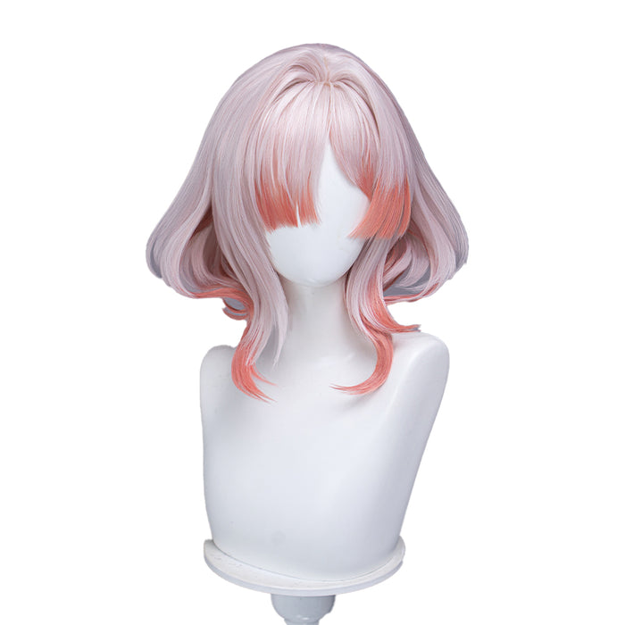 DokiDoki Game Arknights: Endfield Cosplay Mi Fu Wig Short Curly Pink Light Red Highlight Hair Pre Style MiFu