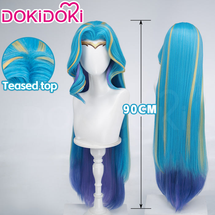 DokiDoki Game Cosplay Long Straight Blue Yellow Purple Highlight Hair