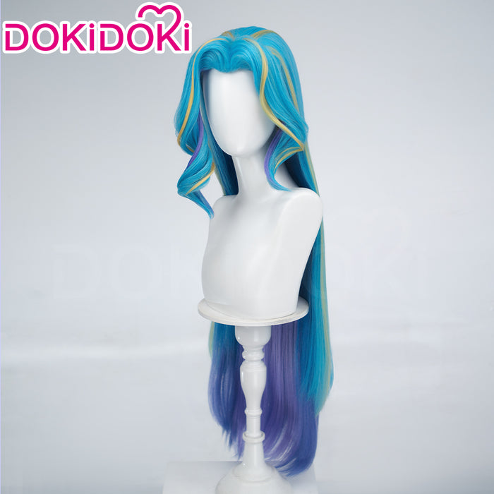 DokiDoki Game Cosplay Long Straight Blue Yellow Purple Highlight Hair