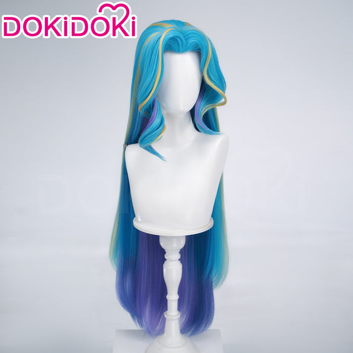 DokiDoki Game Cosplay Long Straight Blue Yellow Purple Highlight Hair