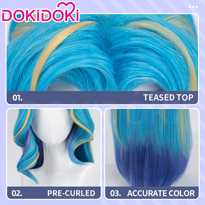 DokiDoki Game Cosplay Long Straight Blue Yellow Purple Highlight Hair