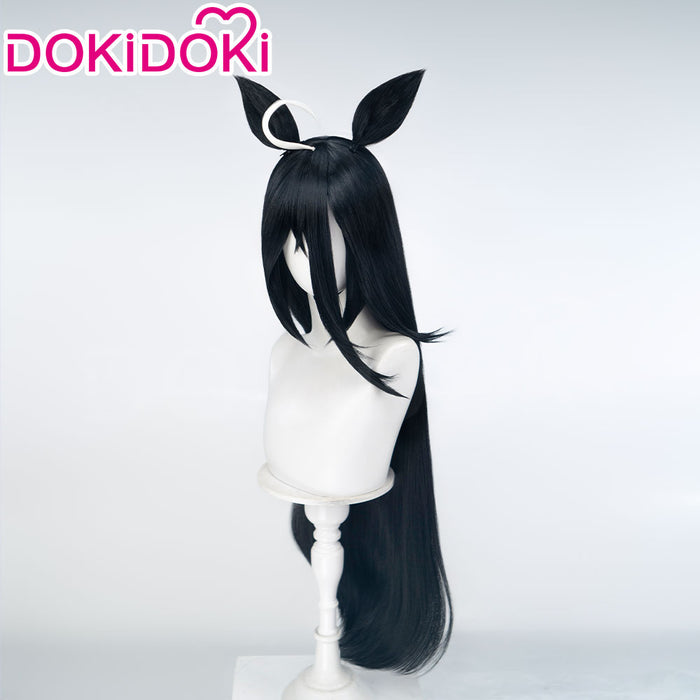 DokiDoki Game Cosplay Wig Long Straight Black Hair Detachable Ears