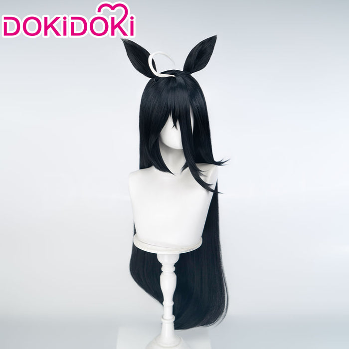 DokiDoki Game Cosplay Wig Long Straight Black Hair Detachable Ears