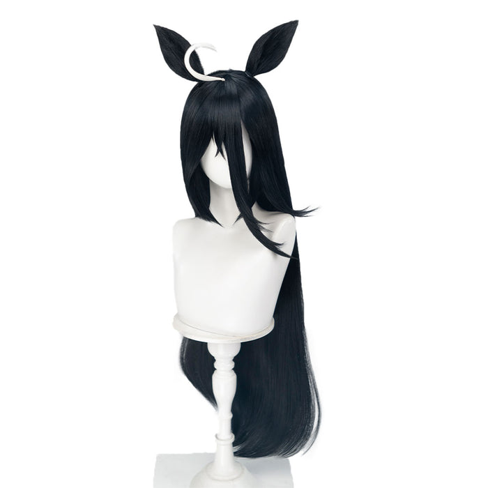 DokiDoki Game Cosplay Wig Long Straight Black Hair Detachable Ears