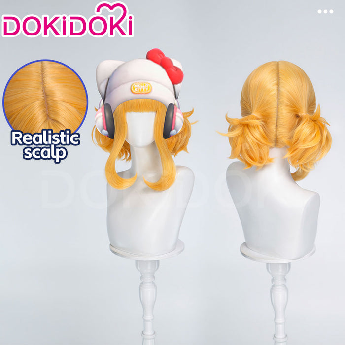 DokiDoki Game Cosplay Wig Short Curly Yellow Hair Pre Braided