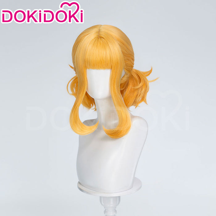 DokiDoki Game Cosplay Wig Short Curly Yellow Hair Pre Braided